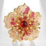 Buddha Stones Peony Flower Prosperity Copper Brooch