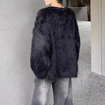Winter Loose-fitting Crew Neck Faux Fur Sweater