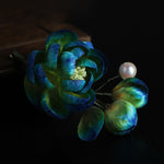 Buddha Stones Handmade Silk Art Velvet Camellia Blessing Protection Brooch