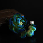 Buddha Stones Handmade Silk Art Velvet Camellia Blessing Protection Brooch