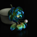 Buddha Stones Handmade Silk Art Velvet Camellia Blessing Protection Brooch