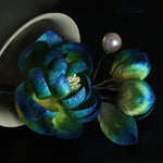 Buddha Stones Handmade Silk Art Velvet Camellia Blessing Protection Brooch