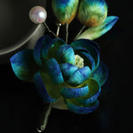 Buddha Stones Handmade Silk Art Velvet Camellia Blessing Protection Brooch