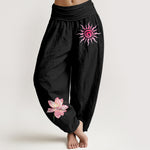 Buddha Stones Cotton Lotus Flower Sun Pattern Women's Elastic Waist Harem Pants