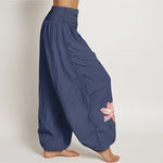 Buddha Stones Cotton Lotus Flower Sun Pattern Women's Elastic Waist Harem Pants