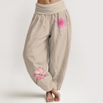 Buddha Stones Cotton Lotus Flower Sun Pattern Women's Elastic Waist Harem Pants