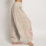 Buddha Stones Cotton Lotus Flower Sun Pattern Women's Elastic Waist Harem Pants