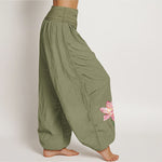 Buddha Stones Cotton Lotus Flower Sun Pattern Women's Elastic Waist Harem Pants