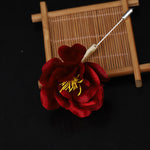 Buddha Stones Cultural Heritage Handcrafted Silk Art Red Camellia Blessing Sincerity Brooch