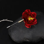 Buddha Stones Cultural Heritage Handcrafted Silk Art Red Camellia Blessing Sincerity Brooch