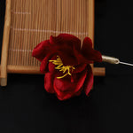 Buddha Stones Cultural Heritage Handcrafted Silk Art Red Camellia Blessing Sincerity Brooch