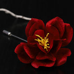 Buddha Stones Cultural Heritage Handcrafted Silk Art Red Camellia Blessing Sincerity Brooch