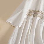 Buddha Stones Embroidery Geometry Half Sleeve Women's Midi Dress With Pockets