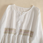 Buddha Stones Embroidery Geometry Half Sleeve Women's Midi Dress With Pockets