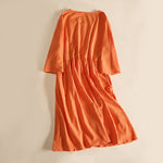 Buddha Stones Embroidery Geometry Half Sleeve Women's Midi Dress With Pockets