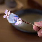 Buddha Stones Handcrafted Silk Art Velvet Flower Purple Butterfly Freedom Brooch