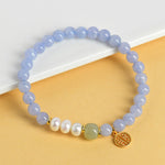 Buddha Stones Blue Chalcedony Pearl Beads Energy Bracelet