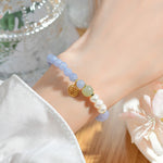 Buddha Stones Blue Chalcedony Pearl Beads Energy Bracelet