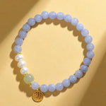 Buddha Stones Blue Chalcedony Pearl Beads Energy Bracelet