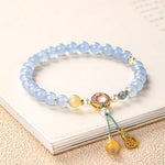 Buddha Stones Blue Chalcedony Fu Character Cat Paw Healing Bracelet