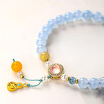 Buddha Stones Blue Chalcedony Fu Character Cat Paw Healing Bracelet