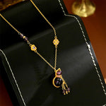 Buddha Stones Gourd Tassel Amethyst Copper Chain Meditation Necklace Pendant