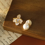 Buddha Stones Camellia Flower Zircon Copper Luck Stud Earrings