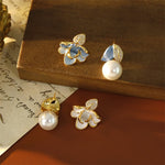 Buddha Stones Camellia Flower Zircon Copper Luck Stud Earrings
