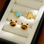 Buddha Stones Turquoise Tiger Eye Cat Head Design Copper Protection Stud Earrings