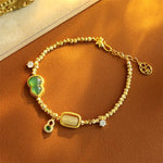 Buddha Stones Gourd Green Agate Zircon Copper Beads Support Chain Bracelet