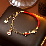 Buddha Stones Koi Fish Attract Wealth Gourd Charm Design Red String Luck Bracelet