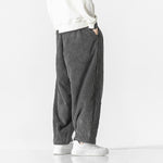 Buddha Stones Retro Winter Solid Color Men's Drawstring Corduroy Harem Pants With Pockets