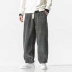 Buddha Stones Retro Winter Solid Color Men's Drawstring Corduroy Harem Pants With Pockets