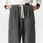 Buddha Stones Retro Winter Solid Color Men's Drawstring Corduroy Harem Pants With Pockets