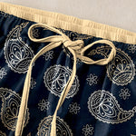 Buddha Stones Pure Cotton Elegant Paisley Pattern Women's Elastic Waist Pants With Pockets