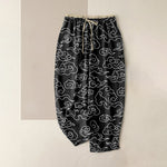 Buddha Stones Pure Cotton Casual Auspicious Cloud Pattern Women's Elastic Waist Pants With Pockets