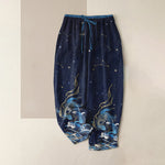 Buddha Stones Pure Cotton Starry Sky Ocean Mythical Beast Pattern Women's Elastic Waist Pants With Pockets