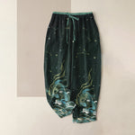 Buddha Stones Pure Cotton Starry Sky Ocean Mythical Beast Pattern Women's Elastic Waist Pants With Pockets