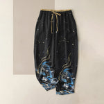 Buddha Stones Pure Cotton Starry Sky Ocean Mythical Beast Pattern Women's Elastic Waist Pants With Pockets