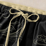 Buddha Stones Cotton Casual Mountain Moon Auspicious Clouds Pattern Women's Elastic Waist Pants With Pockets