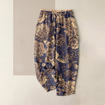 Buddha Stones Cotton Casual Peony Flowers Leaves Pattern Women's Elastic Waist Pants With Pockets