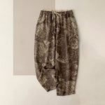 Buddha Stones Cotton Casual Peony Flowers Leaves Pattern Women's Elastic Waist Pants With Pockets