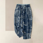 Buddha Stones Cotton Casual Peony Flowers Leaves Pattern Women's Elastic Waist Pants With Pockets