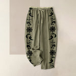 Buddha Stones Cotton Casual Dharma Wheel Lotus OM Pattern Women's Elastic Waist Pants With Pockets