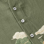 Buddha Stones Cotton Crane Auspicious Clouds Landscapes Pattern Men's Short Sleeve Half Button Shirt