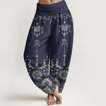 Buddha Stones Cotton Classic Jewelry Butterfly Flower Tassel Pattern Women's Elastic Waist Harem Pants