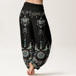 Buddha Stones Cotton Classic Jewelry Butterfly Flower Tassel Pattern Women's Elastic Waist Harem Pants