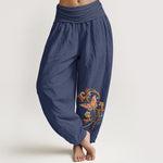 Buddha Stones Cotton Free Butterfly Auspicious Cloud Pattern Women's Elastic Waist Harem Pants
