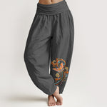 Buddha Stones Cotton Free Butterfly Auspicious Cloud Pattern Women's Elastic Waist Harem Pants