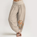 Buddha Stones Cotton Free Butterfly Auspicious Cloud Pattern Women's Elastic Waist Harem Pants